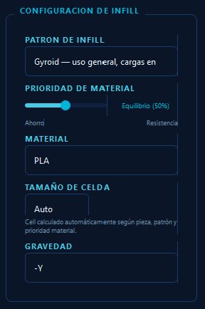 Formetric infill configuration UI panel